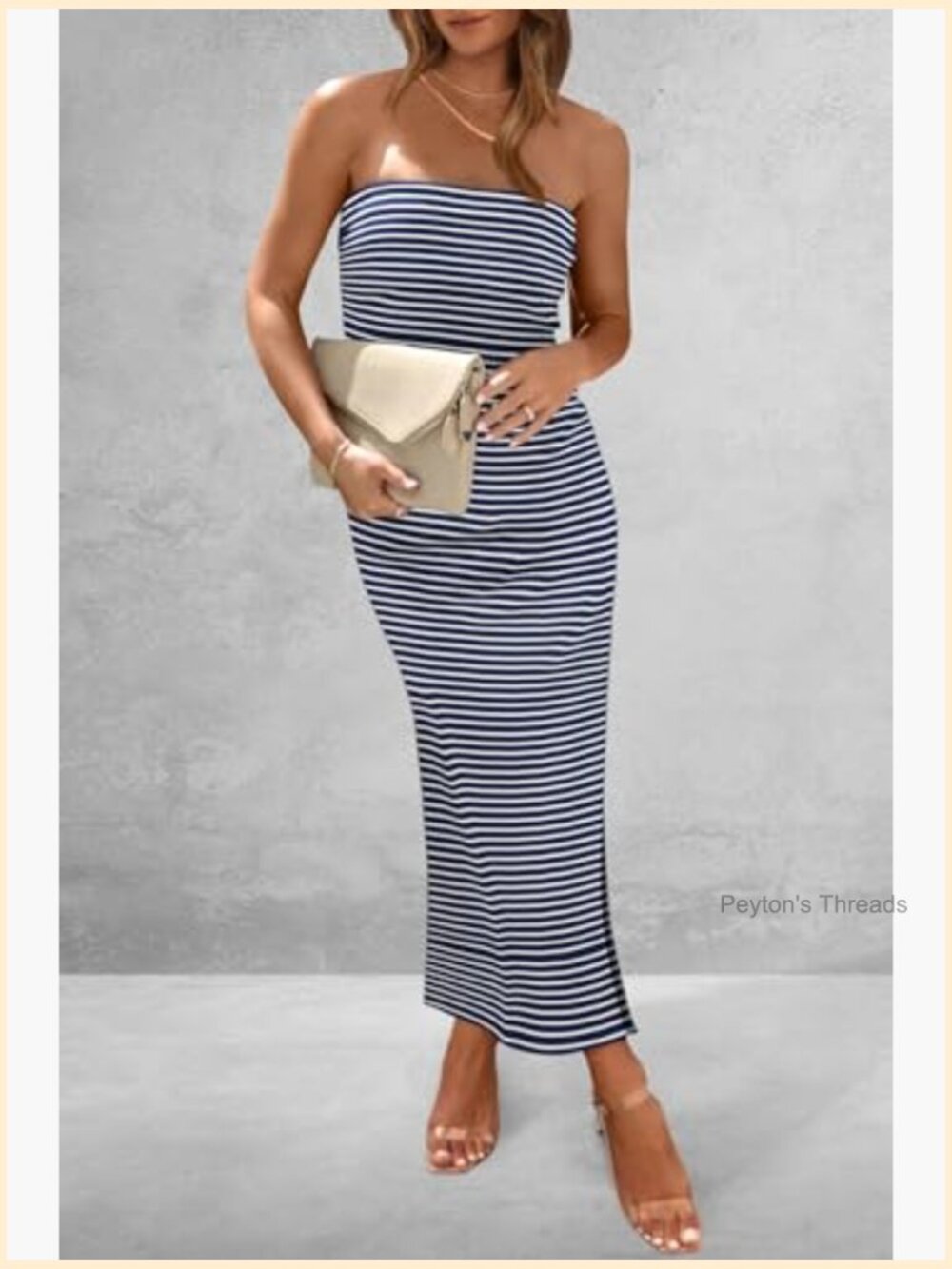 Ribbed Strapless Bodycon Maxi Tube Dress Side Slit - Picture 4 of 7